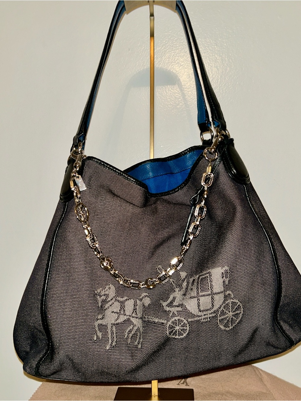 Coach Edie 31 Black & Blue Needlepoint Canvas Horse & Carriage Shoulder Bag
EUC - Picture 15 of 16